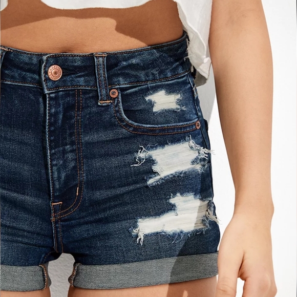 🆕 American Eagle High-Rise Distressed Dark Wash Shorts. NWOT - Picture 12 of 12